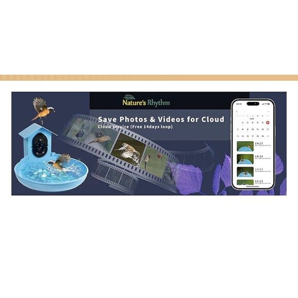 NEW Nature’s Rhythm Smart Bird Bath Feeder Video Recorder AI Bird Identification - Picture 8 of 16